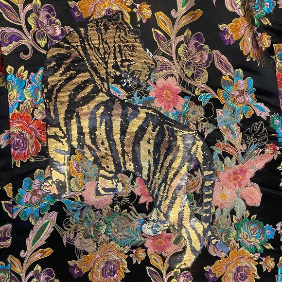 Johnny Was Sofie Jacquard Coat Womens Size Medium Embroidered Sequin Asian Tiger - Picture 6 of 10